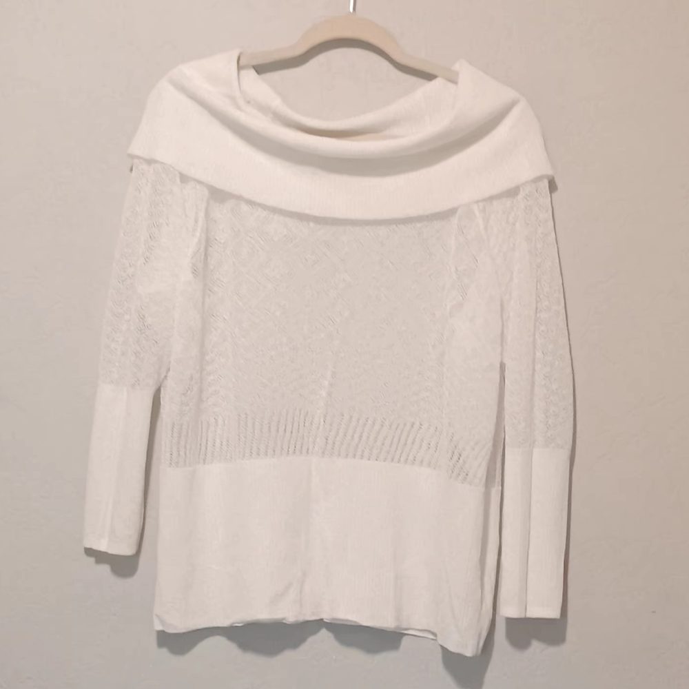 NAEEM KHAN BY Timeless Cowl Neck Women Off Shoulder White Sz1X Long Sleeve Beach